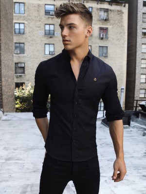 Black Blakely Farringdon Fitted Stretch Shirt | DBFU-90415