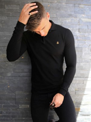 Black Blakely Harrow Long-Sleeve Polo Shirt | GXLC-86927