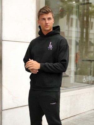 Black Blakely Sports Club Relaxed Hoodie | QDGB-47531