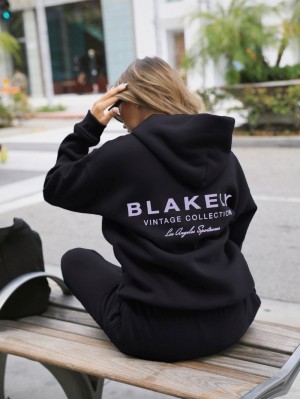 Black Blakely Women's Sports Club Relaxed Hoodie | HPBJ-68201