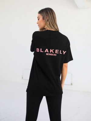 Black & Pink Blakely Womens Members Relaxed T-Shirt | MGSI-38950