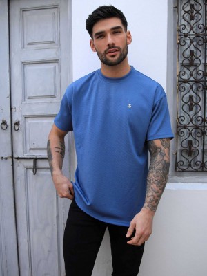 Blue Blakely Ceuta Textured Oversized T-Shirt | NBRZ-85769