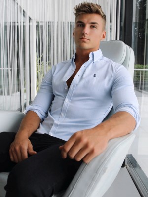 Blue Blakely Oxford Fitted Stretch Shirt | TVIL-98130