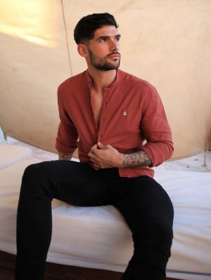 Burgundy Blakely Berkane Linen Shirt | HGAM-28639