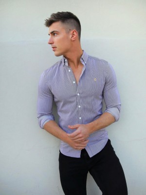 Burgundy Blakely Pesaro Pinstripe Shirt | YNVP-01495