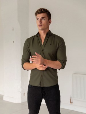 Khaki Green Blakely Loreto Fitted Stretch Shirt | KTFE-34801