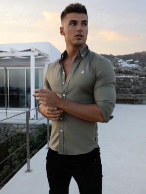 Khaki Green Blakely Merrick Fitted Stretch Shirt | DTBX-15938