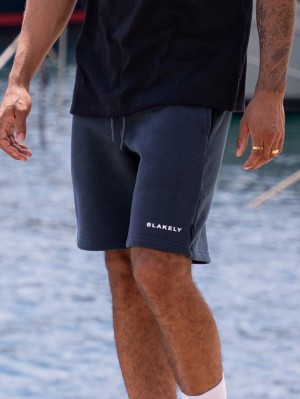 Mid Blue Blakely Riviera Initial Jogger Shorts | GWJD-73612