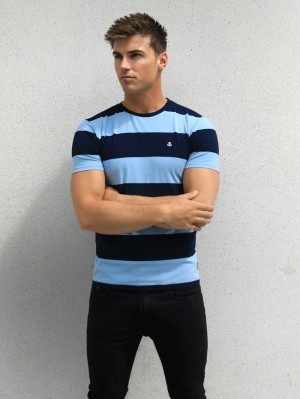 Navy Blakely Alassio Stripe T-Shirt | YXJZ-72691