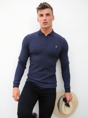Navy Blakely Aspen Long Sleeve Polo | DMEV-93012