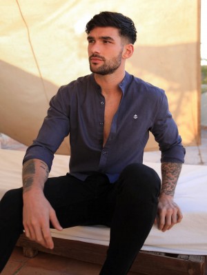 Navy Blakely Berkane Linen Shirt | CMAY-41375