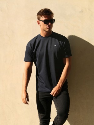 Navy Blakely Ceuta Textured Oversized T-Shirt | FKAE-28673