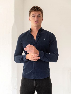 Navy Blakely Cord Shirt | ISKY-96340