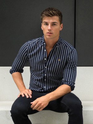 Navy Blakely Savona Stripe Shirt | PAZO-93706