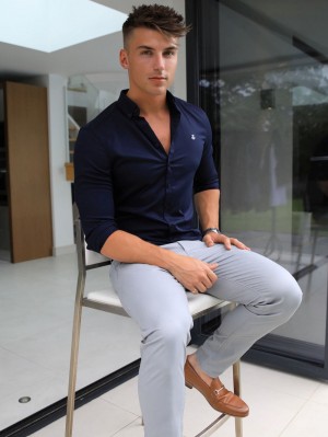 Navy Blakely Worcester Fitted Stretch Shirt | SPCY-03592