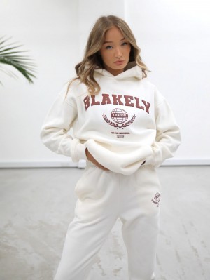 Off White Blakely Women's Varsity Relaxed Hoodie | UBEP-52098