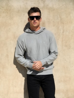 Pale Concrete Blakely Huxley Knitted Hoodie | WVHR-01896