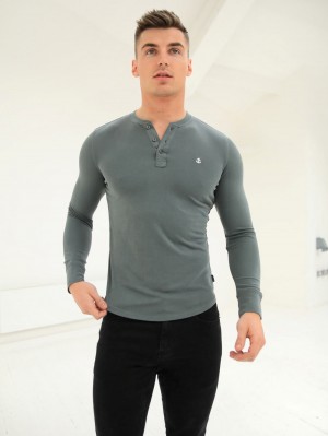 Sage Green Blakely Henley Brushed Soft T-Shirt | LRSC-06435