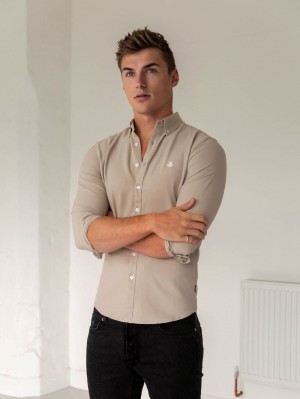 Tan Blakely Furbank Fitted Stretch Shirt | UQOT-19763