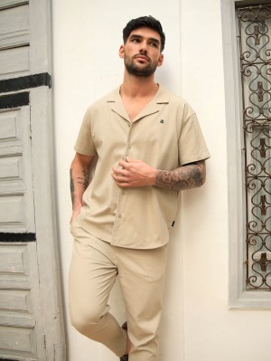 Tan Blakely Nador Open Collared Shirt | NIJQ-81654