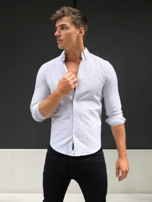 Tan Blakely Portofino Pinstripe Shirt | VDME-94102