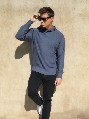 Utility Blue Blakely Huxley Knitted Hoodie | HOGC-24386