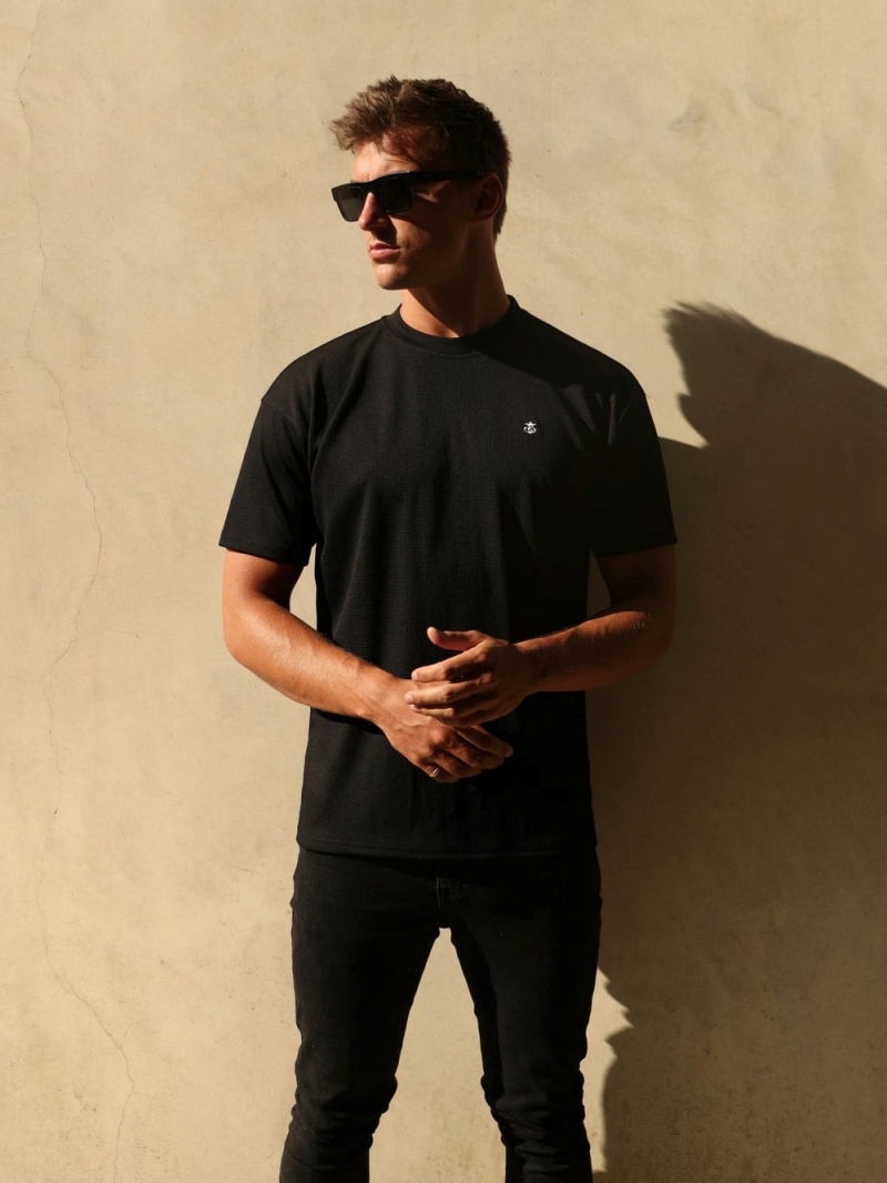 Black Blakely Ceuta Textured Oversized T-Shirt | KUBP-93485