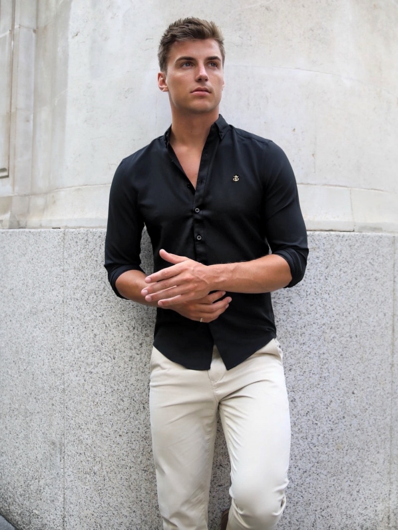 Black Blakely Farringdon Fitted Stretch Shirt | DBFU-90415