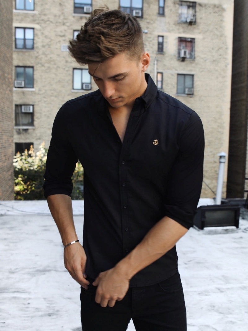 Black Blakely Farringdon Fitted Stretch Shirt | DBFU-90415