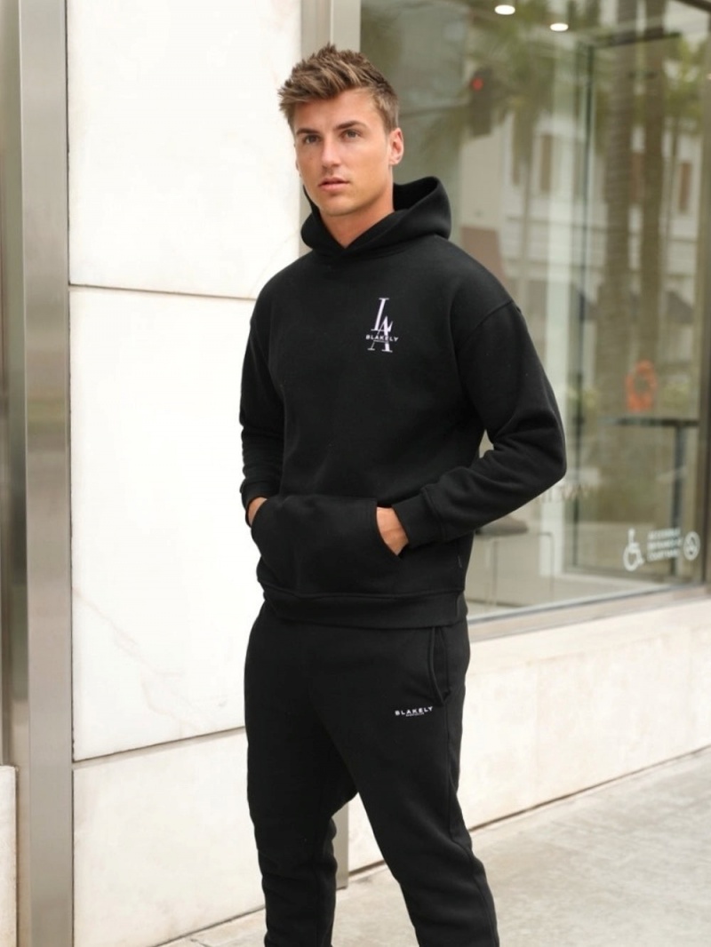 Black Blakely Sports Club Relaxed Hoodie | QDGB-47531