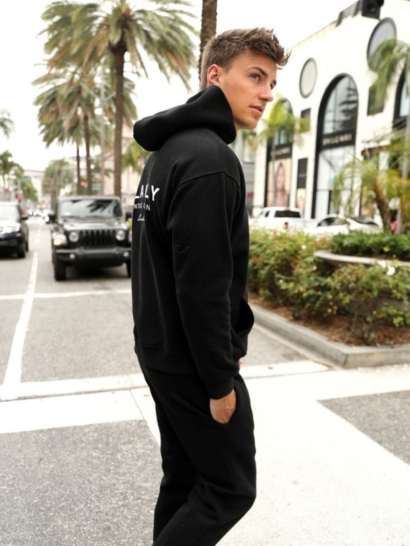 Black Blakely Sports Club Relaxed Hoodie | QDGB-47531