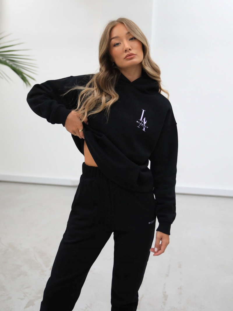 Black Blakely Women's Sports Club Relaxed Hoodie | HPBJ-68201