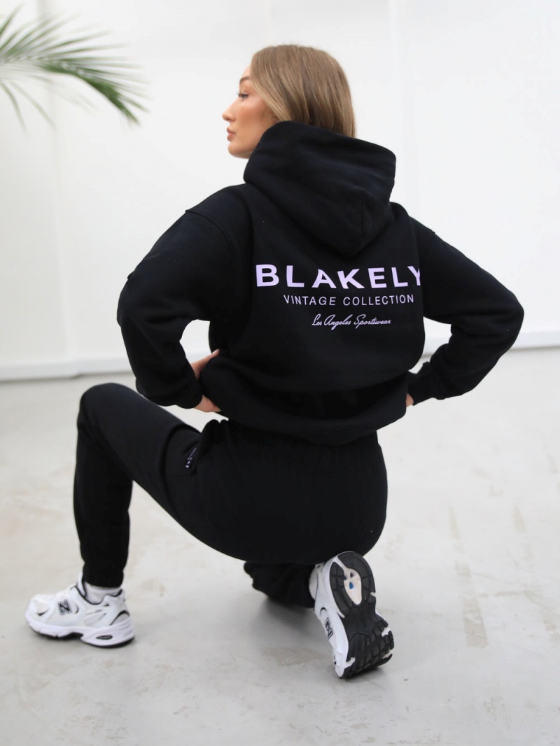 Black Blakely Women's Sports Club Relaxed Hoodie | HPBJ-68201