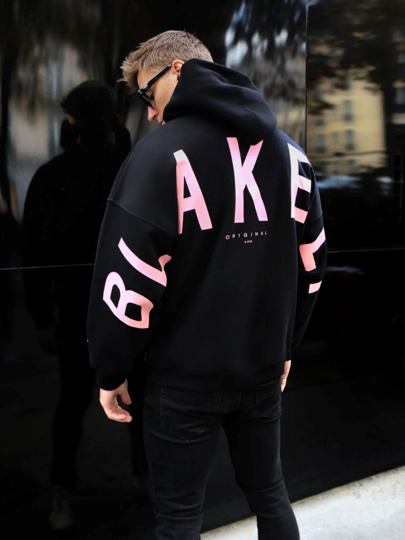 Black & Pink Blakely Members Idris Oversized Hoodie | ABNI-78549