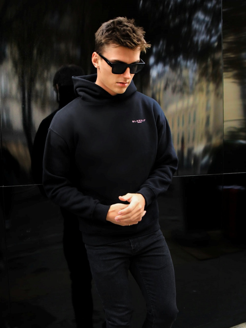 Black & Pink Blakely Members Relaxed Hoodie | VTCF-83475