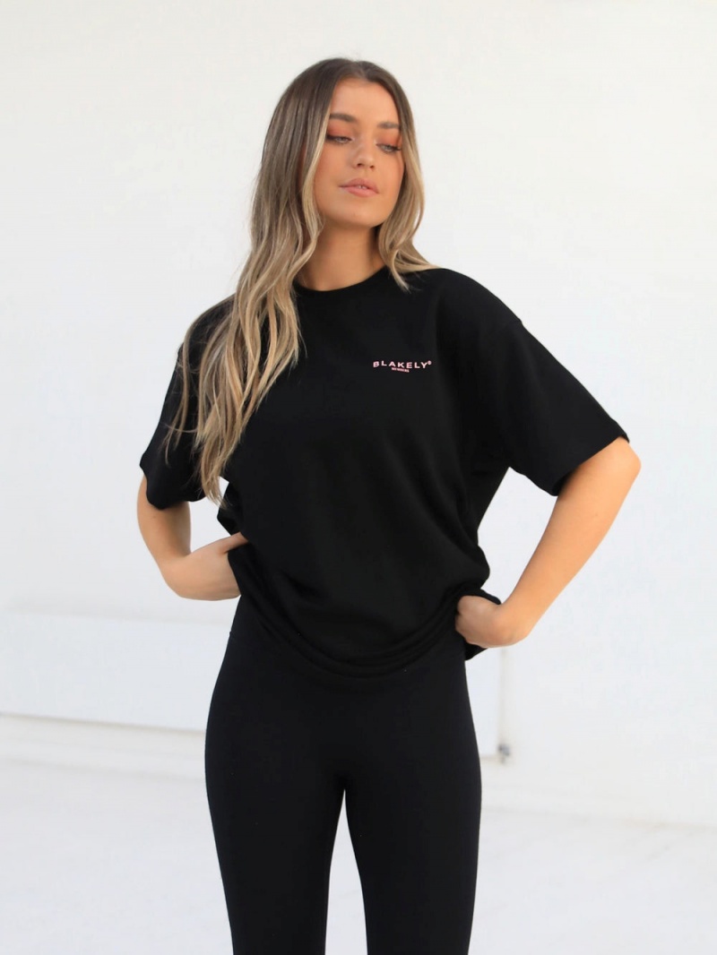 Black & Pink Blakely Womens Members Relaxed T-Shirt | MGSI-38950
