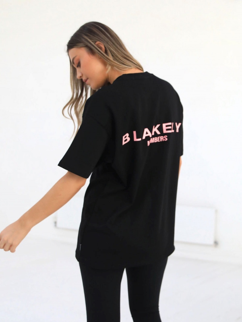 Black & Pink Blakely Womens Members Relaxed T-Shirt | MGSI-38950