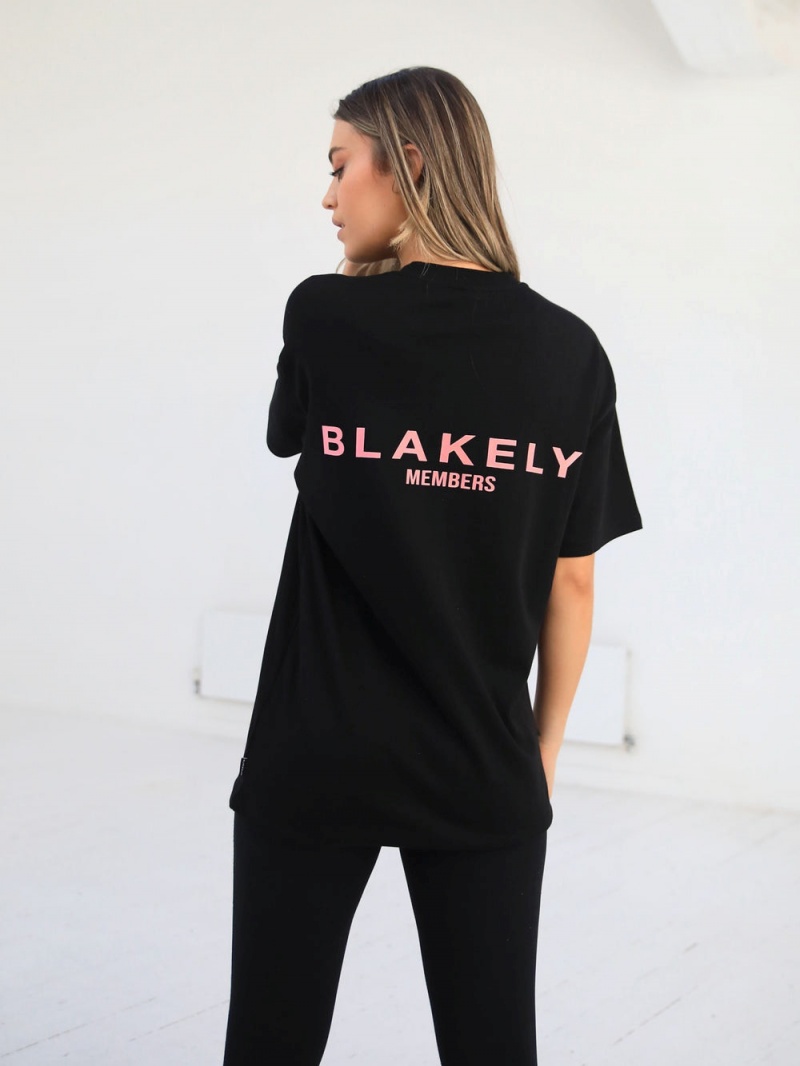 Black & Pink Blakely Womens Members Relaxed T-Shirt | MGSI-38950