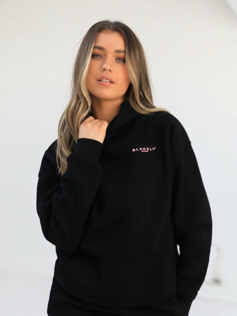 Black & Pink Blakely Women's Members Relaxed Hoodie | ZEBD-62017