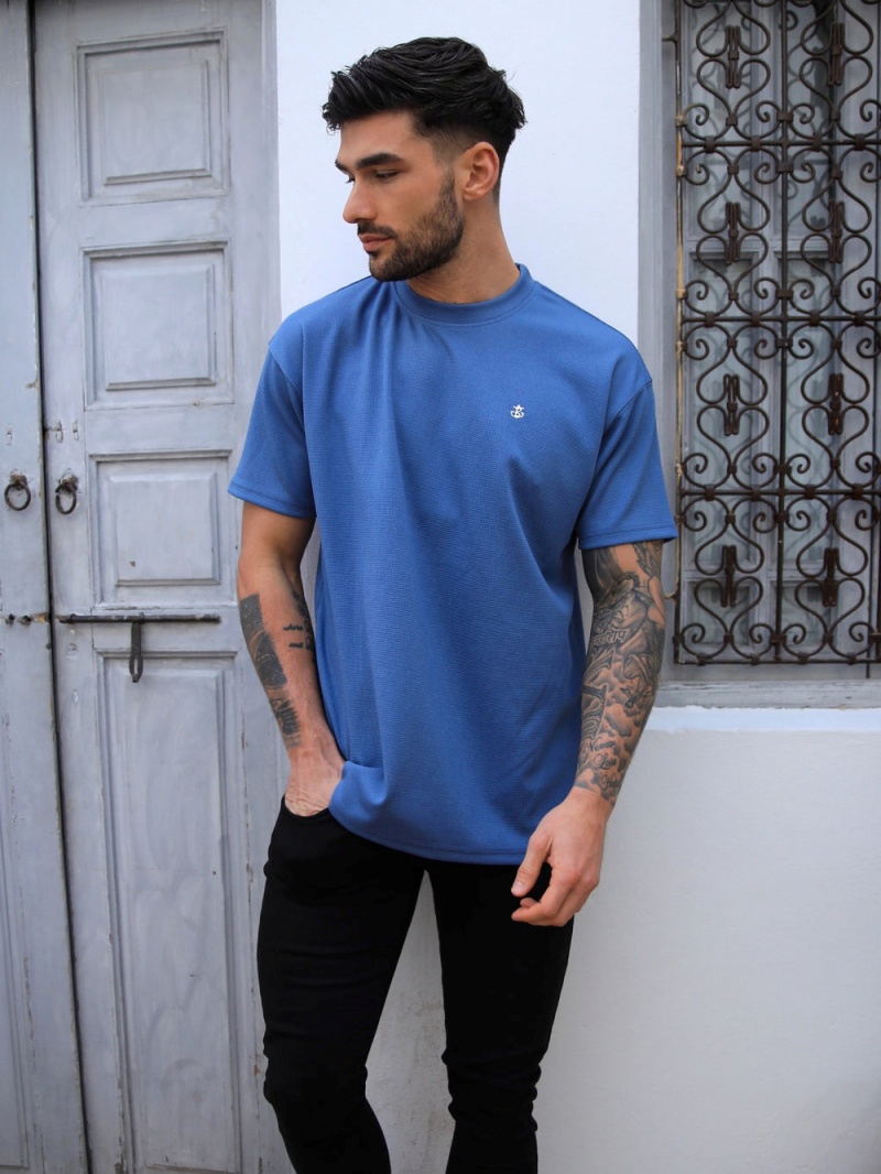 Blue Blakely Ceuta Textured Oversized T-Shirt | NBRZ-85769