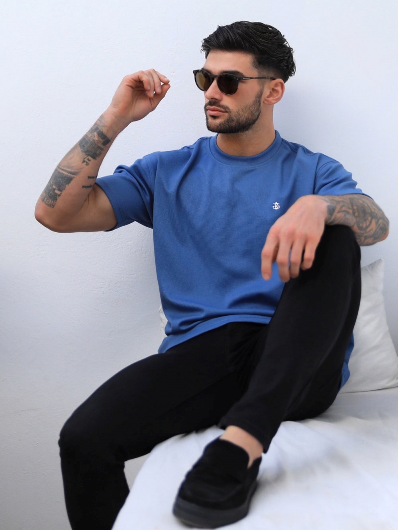 Blue Blakely Ceuta Textured Oversized T-Shirt | NBRZ-85769