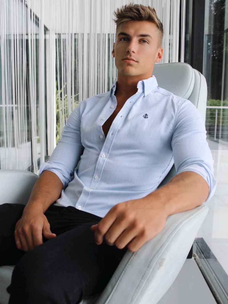 Blue Blakely Oxford Fitted Stretch Shirt | TVIL-98130