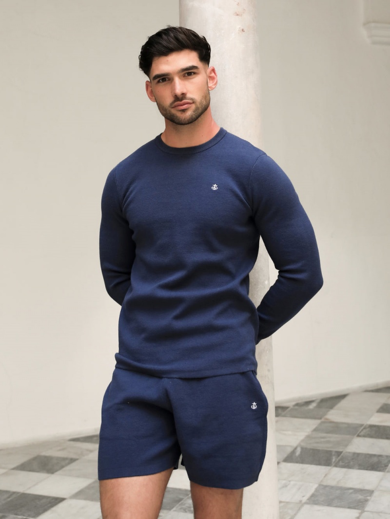 Blue Blakely Riad Knitted Long Sleeve T-Shirt | MYUA-90761