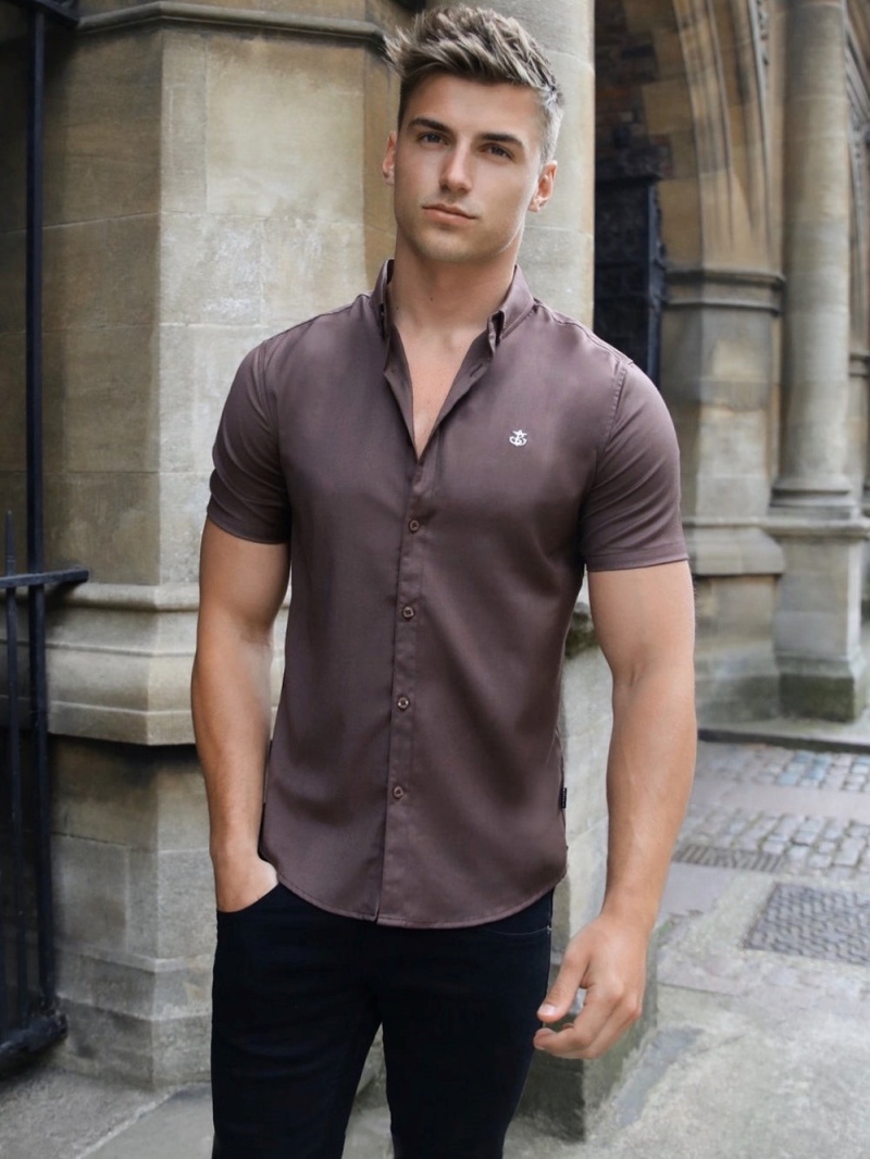 Brown Blakely Palermo Short Sleeve Shirt | IKNE-86709