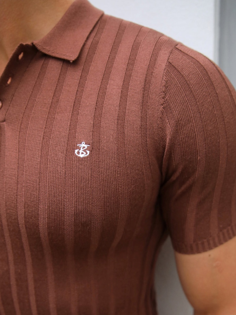 Brown Blakely Sidi Textured Stripe Polo | FGDB-03612