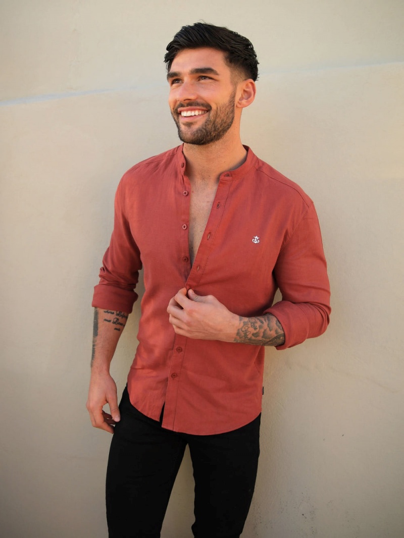 Burgundy Blakely Berkane Linen Shirt | HGAM-28639