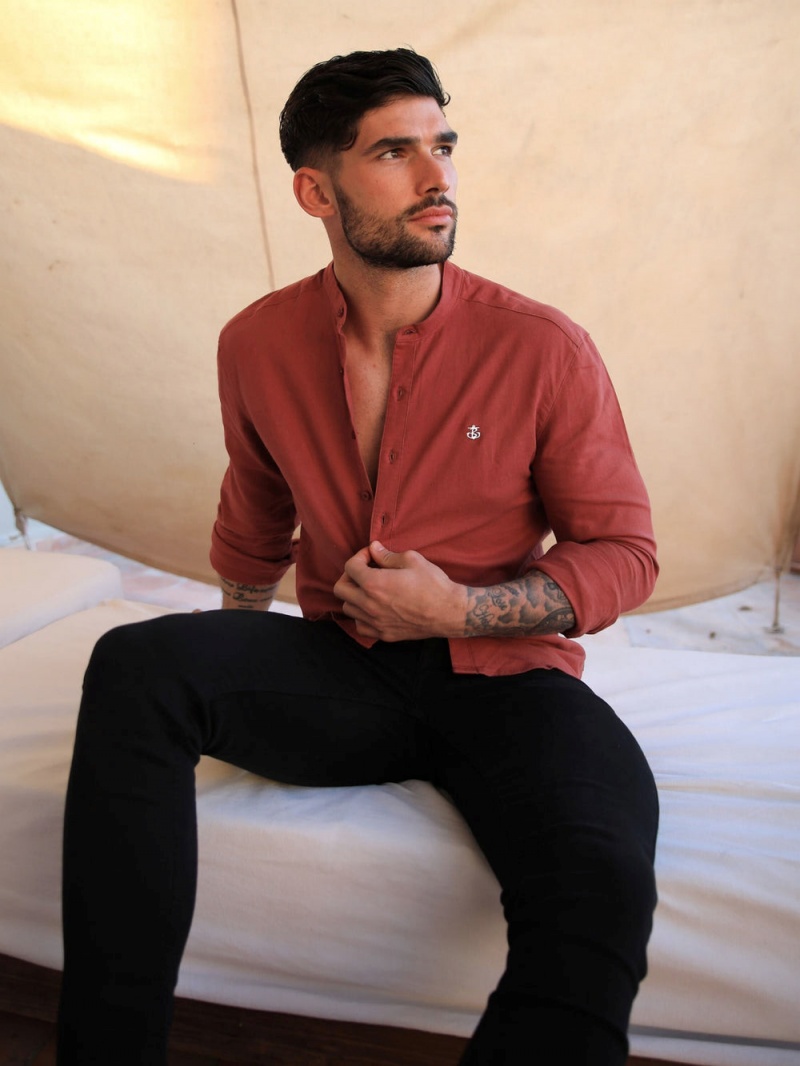Burgundy Blakely Berkane Linen Shirt | HGAM-28639