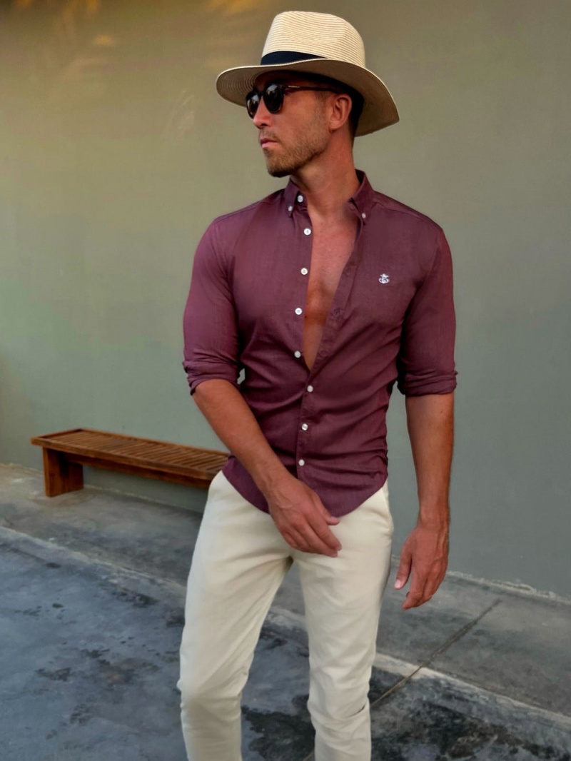 Burgundy Blakely Maidstone Fitted Stretch Shirt | VISY-96417