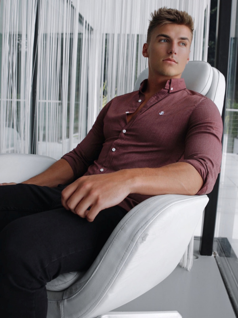 Burgundy Blakely Maidstone Fitted Stretch Shirt | VISY-96417