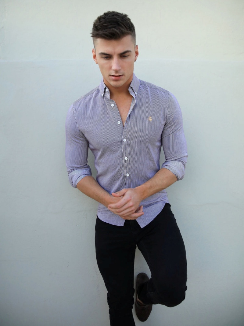 Burgundy Blakely Pesaro Pinstripe Shirt | YNVP-01495
